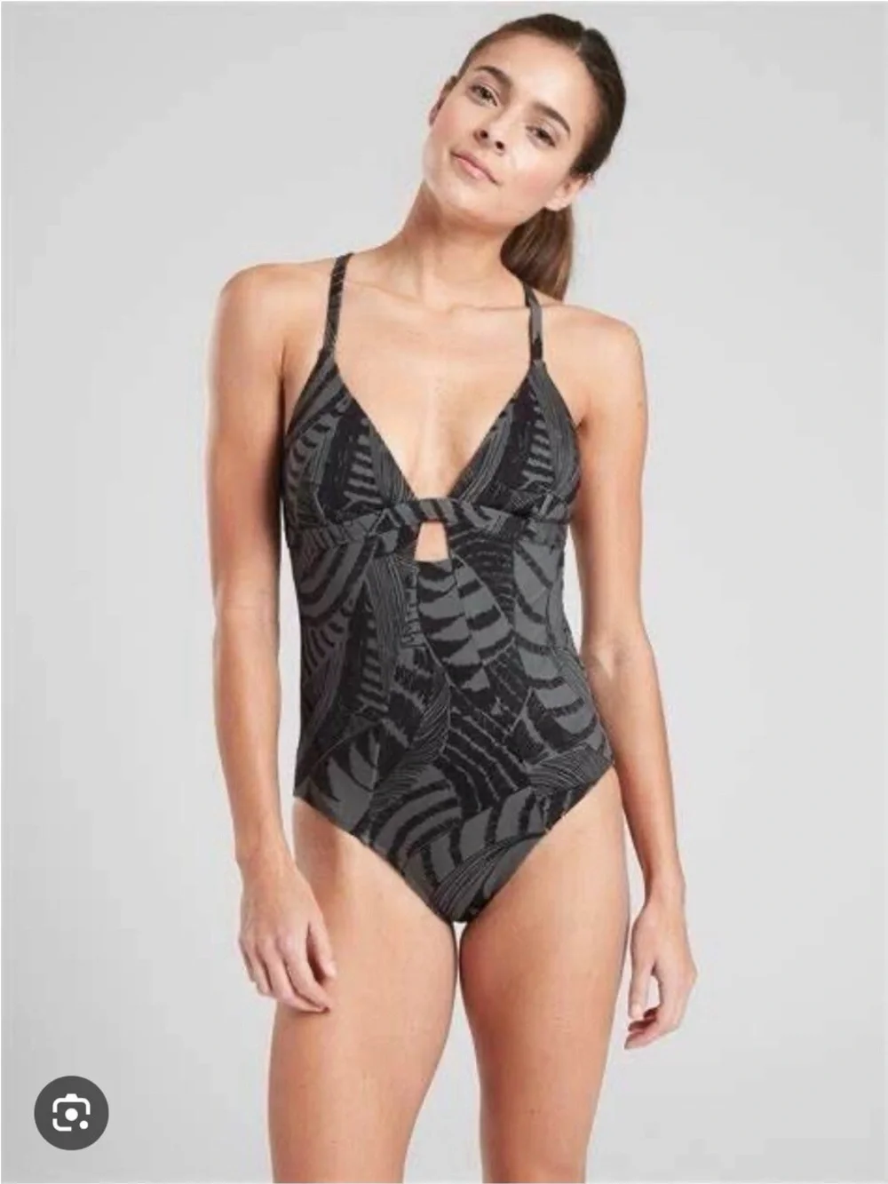 ATHLETA Gray Black Zuma One Piece Swim Surf Swimsuit Swimwear